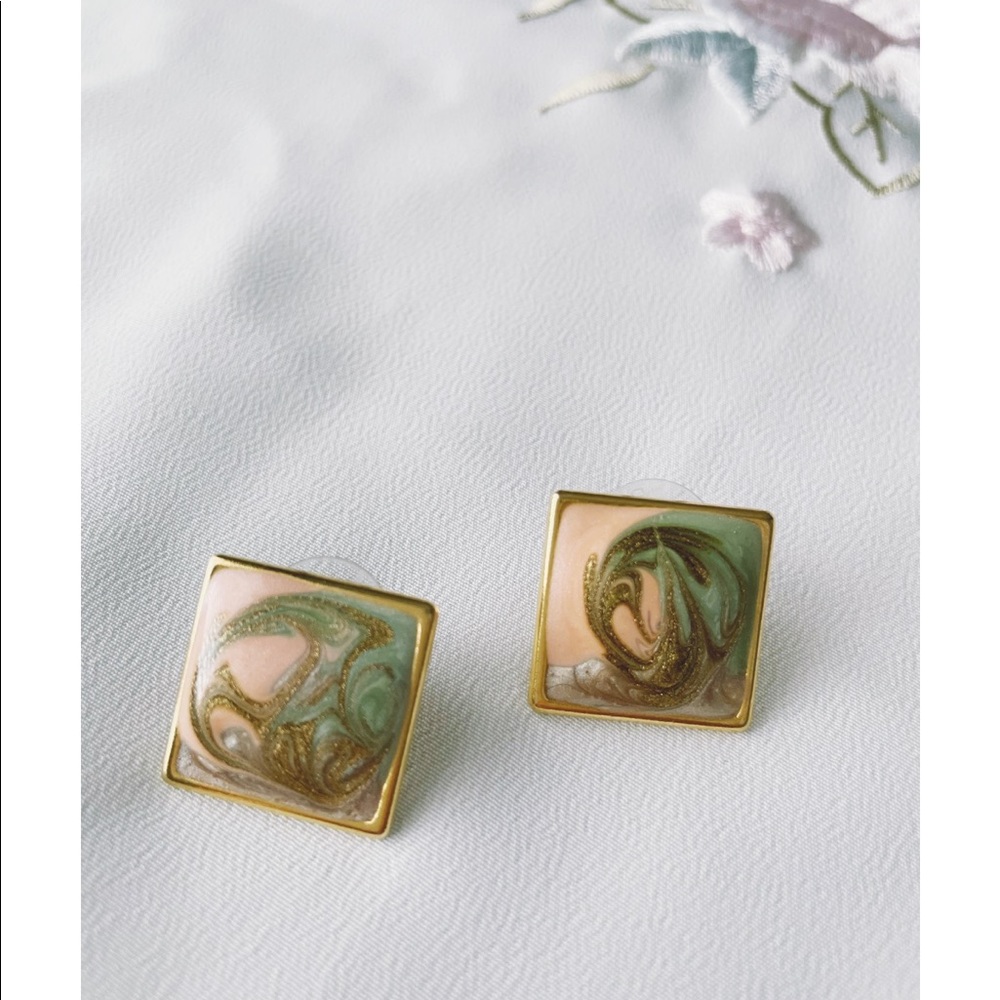 Geometric 1980's Marbled Pastel Post Earrings